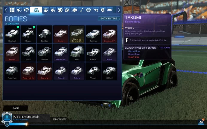 Rocket League | Epic Games | XP Level 452 | 22 Bodies | Fennec