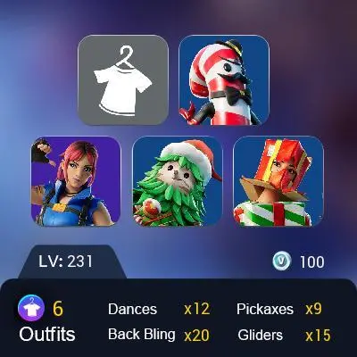 [PC] 5 skins | Slayer Juice WRLD | Explorer Emilie | Holiday Boxy | Winterfest Bushranger | Mr. Dappermint | Sigil of the Alliance War | 100 VB