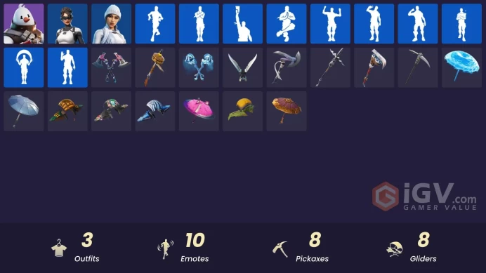 [PC] 3 skins | Snowmando | Frost Squad | Arctic Assassin | Fishstick Janky | Blustery Bag | Shield Surprise | Clawz Retro | Basecamp Bag |200 VB