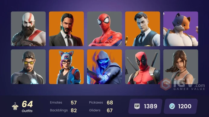 PC/PSN/XBOX/64 skins | Kratos(OG) | Gold Midas | John Wick | Spire Assassin | Gear Specialist Maya | Fusion | Zenith | Ronin 
