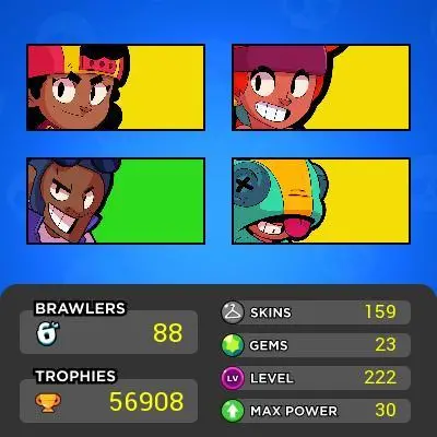 [Code 5999] Level 218 / 56k Trophy + 159 Skins / Shelly Star / Very Cheap