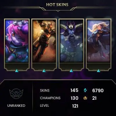 EMAIL CHANGEABLE - EUNE - 130 CHAMPIONS - 145 Skins - 6790 BE - HAND LEVELED - INACTIVE - SAFE 100% - WARRANTY - ULTRA RARE SKINS