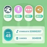 Level 48, 6 Legend IV 100, 409 Shiny, 346 Legend, 167 IV 100, 14 Shiny Legend, 51 Shadow Legend, 33M Stardust