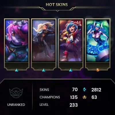 EMAIL CHANGEABLE - EUNE - 135 CHAMPIONS - 70 Skins - 2812 BE - HAND LEVELED - INACTIVE - SAFE 100% - WARRANTY - ULTRA RARE SKINS