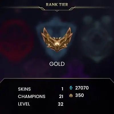 【 EUNE 】 ⸱ Gold IV 85% WR  | Hand - ( leveled + Boosted  ) | Unverified  | 27070 BE  | 350 RP  | Untouched-Loot  |Check Description 