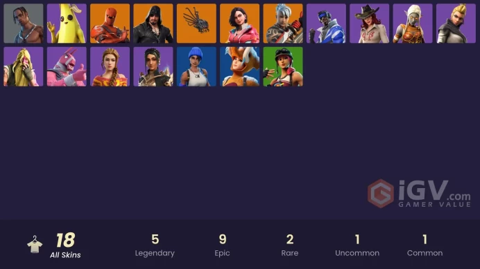 FA - [XBOX/SWITCH/PC] 18 skins | Travis Scott | Sentinel | Blackheart | Rox | Hybrid | Ronin | Sidewinder | Peely | Lt. John Llama