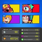 83709 TROPHIES-90 BRAWLERS-15 HYPERCHARGED + MAX POWER-43 MAX RANKS-175 SKINS-4 TITLES-10K 3VS3 VICTORIES-12400BLINGS-EVIL QUEEN PAM-FULL ACCESS