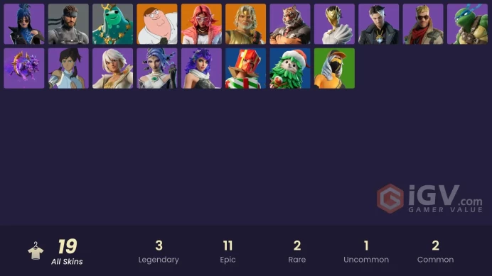 [PC/PSN/XBOX] 19 skins | Peter Griffin | Zeus | Valeria | Poseidon | Solid Snake | Aphrodite | Leonardo | Cerberus | Artemis |  1000 VB FN1178