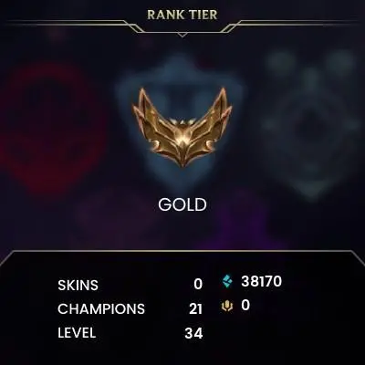 S15 SPLİTE2 EUW > GOLD IV  / 20 CHAMPS / 1 SKINS / 40K BE / 33 Level / Full Access > Unverified Mail / LIFETIME WARRANTY