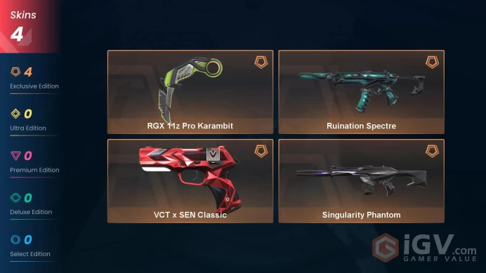 TR/EU Full Access | Unranked | 4 Skins RGX Karambit + VCT X SEN Classic + Singularity Phantom + Ruination Spectre | c14