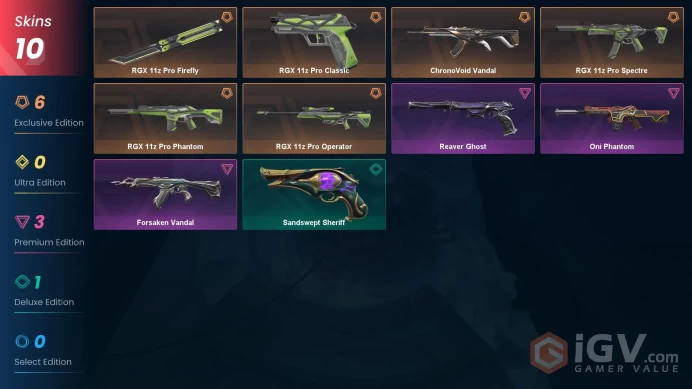 EU-Turkey 10 Skins / RGX Bundle RGX Pro Firefly ChronoVoid Vandal Forsaken Vandal Oni Phantom Reaver Ghost #971979 