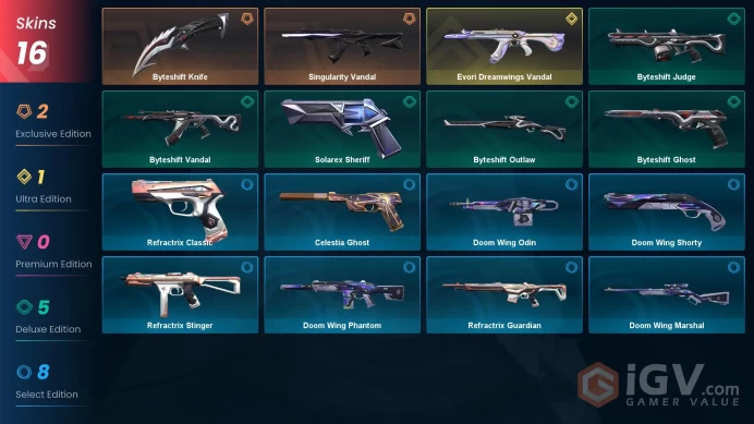 EU / 16 LUX SKINS (Evori Dreamwings Vandal+Singularity Vandall) + KNIFFE (Byteshift Knife) / MAIL (FULL ACCESS)