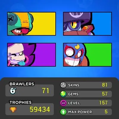 [Code 6971] Level 157 / 59k Trophy + 81 Skins / Very Cheap