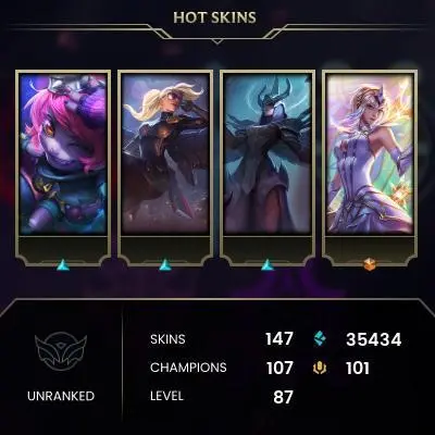 LOL 143 skins 107 characters Europe West 87 Level zzk97