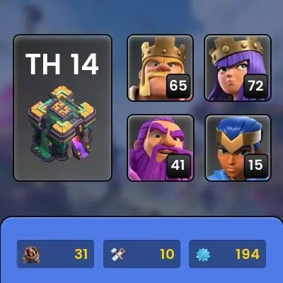 th 14 level 188 , hero 65.72.40.14 , 4 Skin hero , All information in Photos
