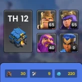 Th 12 Full Max_Heroes 65-65-40_4608 Gems_Legend hit_6th Builder_3 Heroes skin_220 exp_NC Available