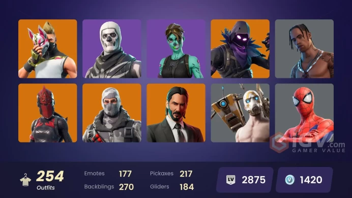 [PC] 254 skins | OG STW | Blue Team Leader | Travis Scott | Take The L | Fishstick (World Cup) | Gold Midas | Gold Brutus | 1420 VB