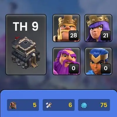TH 9 lvl 75 | Clan Leader 3 | BK28-AQ21-MP0-RC0 | Supercell ID | Protect Off | Take Email Access(COC1)