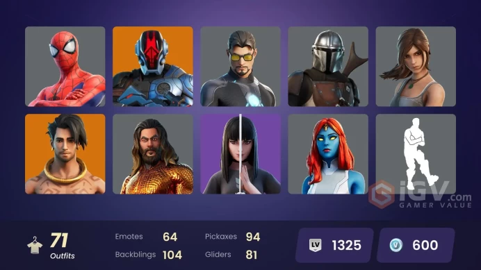 [PC/PSN/XBOX] 71 skins | Jules | Lara Croft | Tony Stark | Mystique | Mandalorian | T-800 | Thanos | Sarah Connor |  600 VB ZAK372