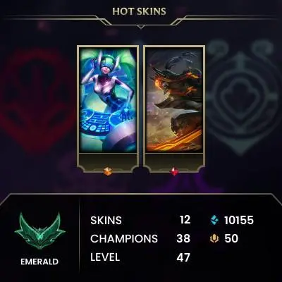 [EUW]NEW SPLIT Emerald 4 Account +25 LP GAIN › Level 47› 37 CHAMPION › 15 skins INSANE LOOT ›12 SKINS›Full Access › 24/7 Live Support #handmade
