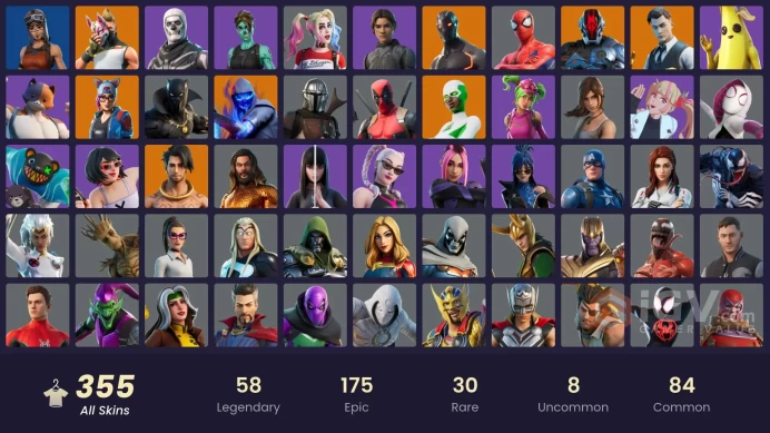 [PC] 355 skins | Renegade Raider | Master Chief | Gold Midas | Gold Brutus | Rogue Agent | Spike | Eddie Brock | Black Adam | 200 VB