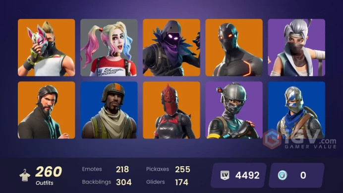 (PC) 0 VB) 260 SKINS / THE REAPER / BLUE SQUIRE / ROYALE KNIGHT / ELITE AGENT / MERRY MINT AXE / TAKE THE L / AERIAL ASSAULT TROOPER /