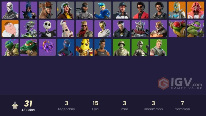 [PC/PSN/XBOX] 31 SKINS: VALERIA / SPECTRA KNIGHT / PETER GRIFFIN / GAMBIT / ROGUE / SOLID SNAKE / THE WEEKND COMBAT / NINJA