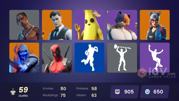 [PC/PSN/XBOX] 58 skins | Travis Scott | Merry Mint Axe | Gold Midas | Zenith | Gear Specialist Maya | Blackheart | The Ice King | 400 VB