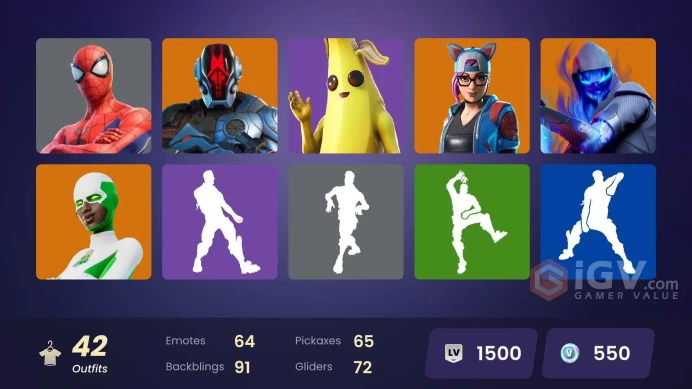  [PC/PSN/XBOX/NINTENDO]  42 skins | Peely | Harley Hitter | Rush | Ronin (Cape) | Lynx (Stage 4 - No Ponytail) | Zenith (Stage 4) 550 VB  ZAK509