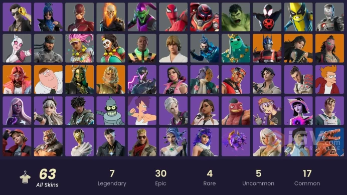  [PC/XBOX/NINtENDO]  63 skins | Aura | Spider-Man (Miles Morales) | Green Goblin | Optimus Prime | Bender Bending Rodríguez 50 VB    ZAK510  