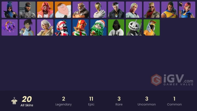   [PC/PSN/NINTENDO]     20 skins | Fancy Peter Griffin | Burning Ambition Valeria | Solid Snake | Rough Cut Montague | 700 VB ZAK511    