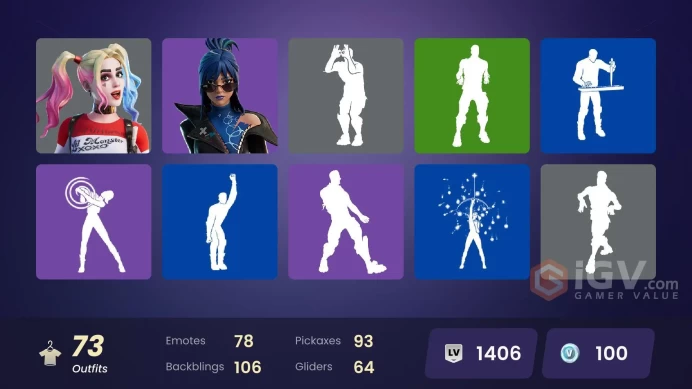 [PC/XBOX/NINTENDO]   73 skins | Harley Quinn | Harley Hitter | Get Griddy | Fancy Peter Griffin | Burning Ambition Valeria |  100 VB   ZAK514