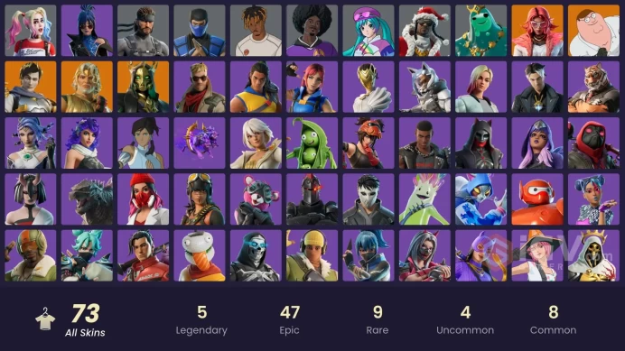 [PC/XBOX/NINTENDO]   73 skins | Harley Quinn | Harley Hitter | Get Griddy | Fancy Peter Griffin | Burning Ambition Valeria |  100 VB   ZAK514
