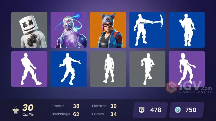[PC/PSN/XBOX] 30 skins | Galaxy | The Prisoner | Lynx | Hybrid | Crackshot | The Ice King | Zenith | Blackheart | Polar Peely | 650 VB
