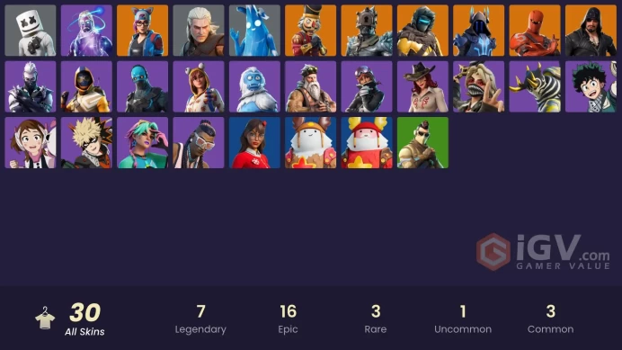 [PC/PSN/XBOX] 30 skins | Galaxy | The Prisoner | Lynx | Hybrid | Crackshot | The Ice King | Zenith | Blackheart | Polar Peely | 650 VB