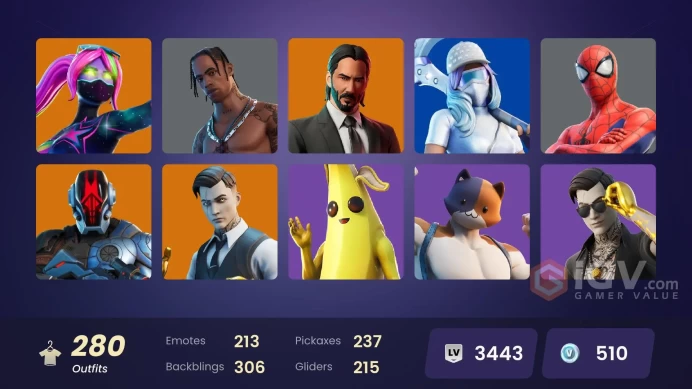 [PC/PSN/XBOX] 280 skins | Travis Scott | Astro Jack | Gold Midas | Gold TNTina | Gold Meowscles | Gold Brutus | Modena Icon | John Wick | 410 VB
