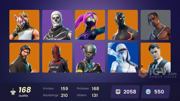 [PC/XBOX] 168 skins |  Travis Scott | The Reaper | Mako | Take The L | OG STW | Elite Agent | Gold Midas | Fishstick (World Cup) | Rogue Agent