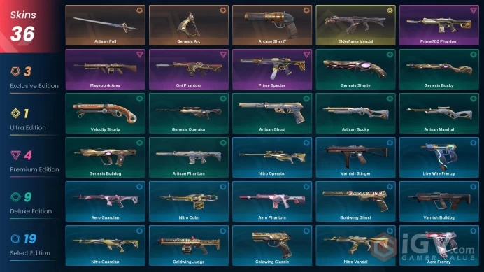 36 Skins | Arcane Sheriff | Elderflame Vandal | Prime Spectre | Oni Phantom | Magepunk Ares | Prime//2.0 Phantom | FULL ACCESS