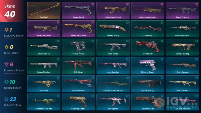 EU | 40 Skins | Ruyi Staff | Reaver Ghost | Valiant Hero Operator | Valiant Hero Vandal | Valiant Hero Ghost | Reaver Phantom | Valiant Hero Are