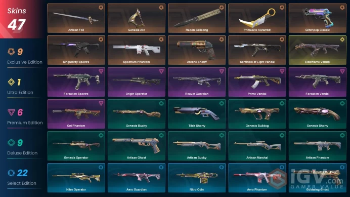47 Skins | Arcane Sheriff | Recon Balisong | Prime//2.0 Karambit | Spectrum Phantom | Elderflame Vandal | Glitchpop Classic | Singularity S