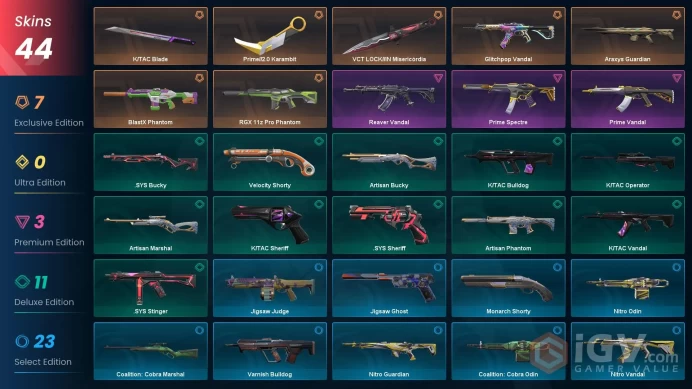 EU | 44 Skins | VCT LOCK//IN Misericórdia | Prime//2.0 Karambit | Araxys Guardian | BlastX Phantom | Glitchpop Vandal | RGX 11z Pro Phantom | Re
