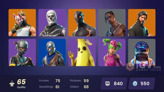 65 skins + fa + travis scott + the reaper + mako + for pc/psn/xbox/nintendo + take the l + deluxe stw + carbide stage 5 + royale knight
