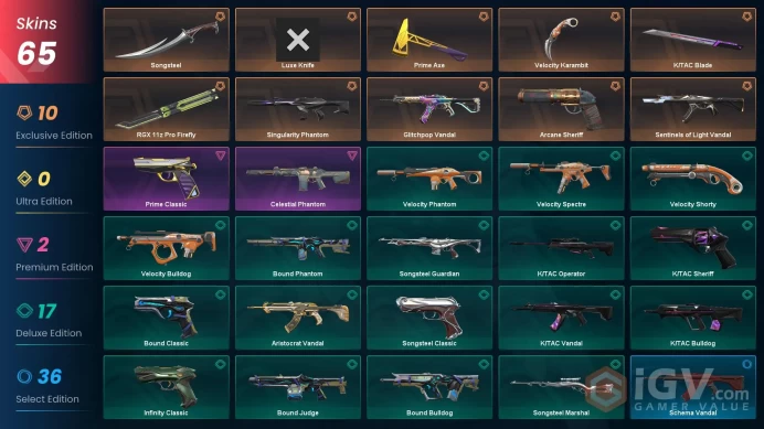 EU | 65 Skins | Arcane Sheriff | RGX 11z Pro Firefly | Singularity Phantom | Glitchpop Vandal | Sentinels of Light Vandal | Prime Axe | Prime Cl