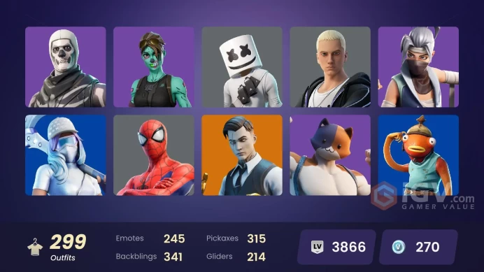 [PC/XBOX] 299 Skins | Gold TNTina | Gold Midas | Gold Brutus | Gold Meowscles | Lina Quad | Stealthy Snowboarder | Pro | Online Threat | 270 VB