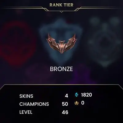 EUNE / Season 15 Split Bronze I (76 LP) BLUE ESSENCE: 1820 / FULL ACCESS / CHAMPS: 50 / SKINS: 4 / HANDLEVELED / 0% BAN CHANCE