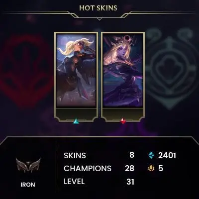 EUNE / Season 15 Split Iron II (0 LP) BLUE ESSENCE: 2401 / RP: 5 / CHAMPS: 28 / SKINS: 8 / HANDLEVELED / 0% BAN CHANCE