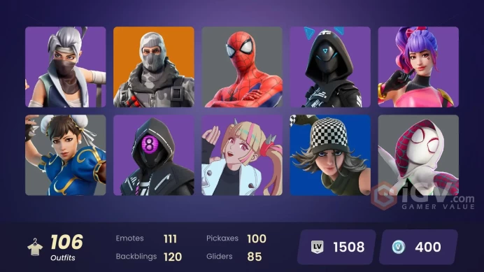 Chun-Li-106 SKINS ≈ 30,600 V-Bucks SPEND-Hunter-Abstrakt-Overtaker-Bugha-Castor-Luminos-Kuno-Rey-Mezmer-FULL ACCESS