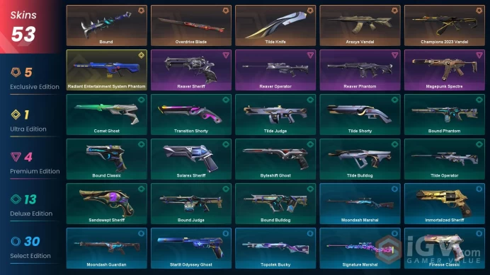 SEA-AP | Overdrive Blade | Champions 2023 Vandal | RES Phantom | Reaver Operator + Sheriff | 2210 VP | 395 RP | 53 Skins | Level 305 | Full Acc