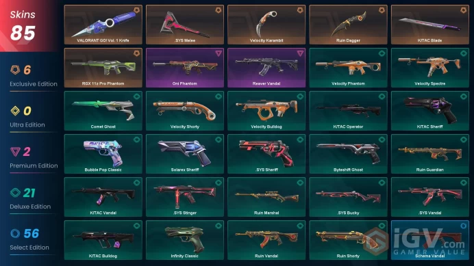 SEA-AP | Ruin Dagger | VALORANT GO! Vol. 1 Knife | Reaver Vandal | RGX 11z Pro Phantom | 840 Radianite Points | 85 Skins | Level 335 | Full Acc