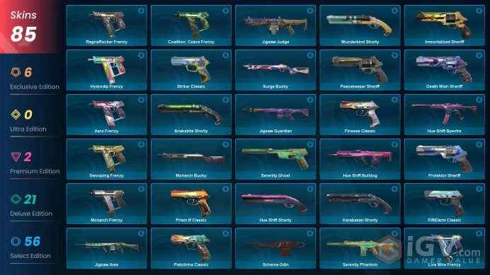 SEA-AP | Ruin Dagger | VALORANT GO! Vol. 1 Knife | Reaver Vandal | RGX 11z Pro Phantom | 840 Radianite Points | 85 Skins | Level 335 | Full Acc